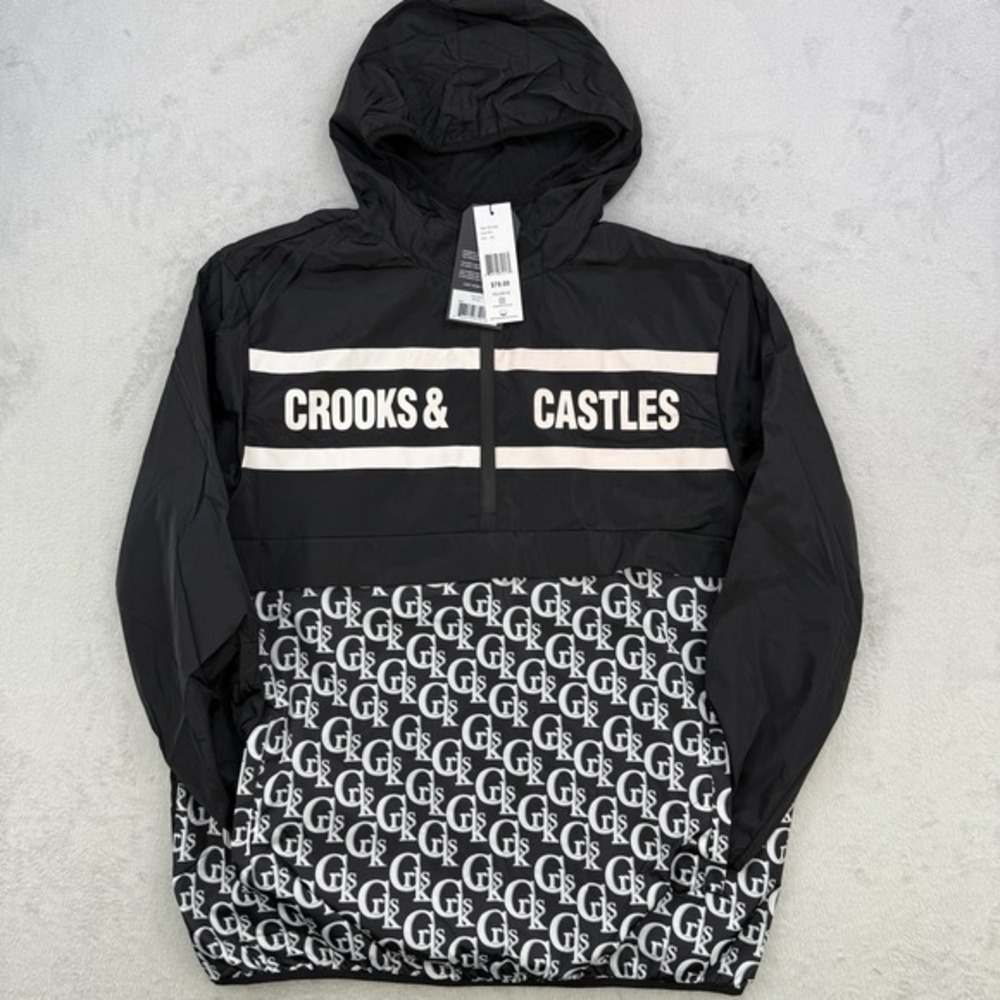 Crooks & Castles Windbreaker Mens 2XL Black Monogram Quarter Zip Jacket‎